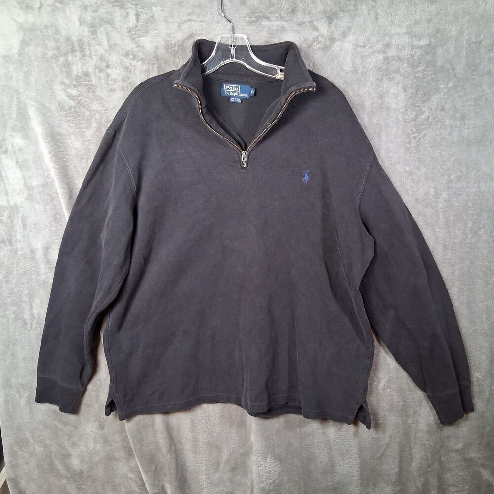 Y2K Polo Ralph Lauren Quarter Zip Pullover Sweater Mens XL Black Stretchable